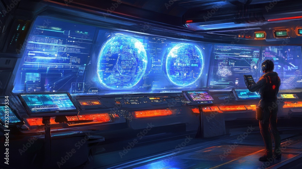 Aufkleber Futuristic Control Room Monitoring Global Data Streams