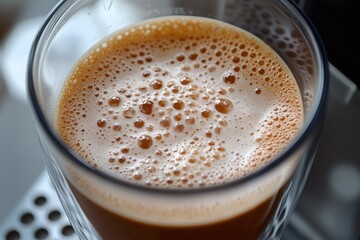 A coffee machine is being used to make a drink. Coffee machine close up brown foam. A coffee machine with a brown foam in the middle. Lifestyle describe the photo.