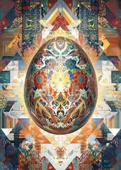 Fototapeta premium Decorative egg art with intricate patterns and vibrant colors showcasing cultural design elements