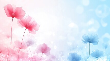 Fototapeta premium A serene background featuring delicate pink and blue flowers, creating a calming atmosphere perfect for spring or romantic themes.