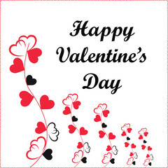 Elegant Valentine's Day Card with Red and Black Hearts on White Background