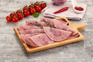 Sliced pork ham sausages slices