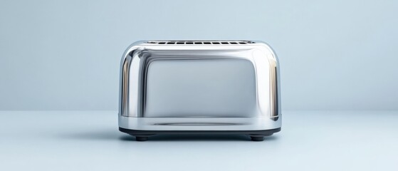 a chrome toaster on a light blue background