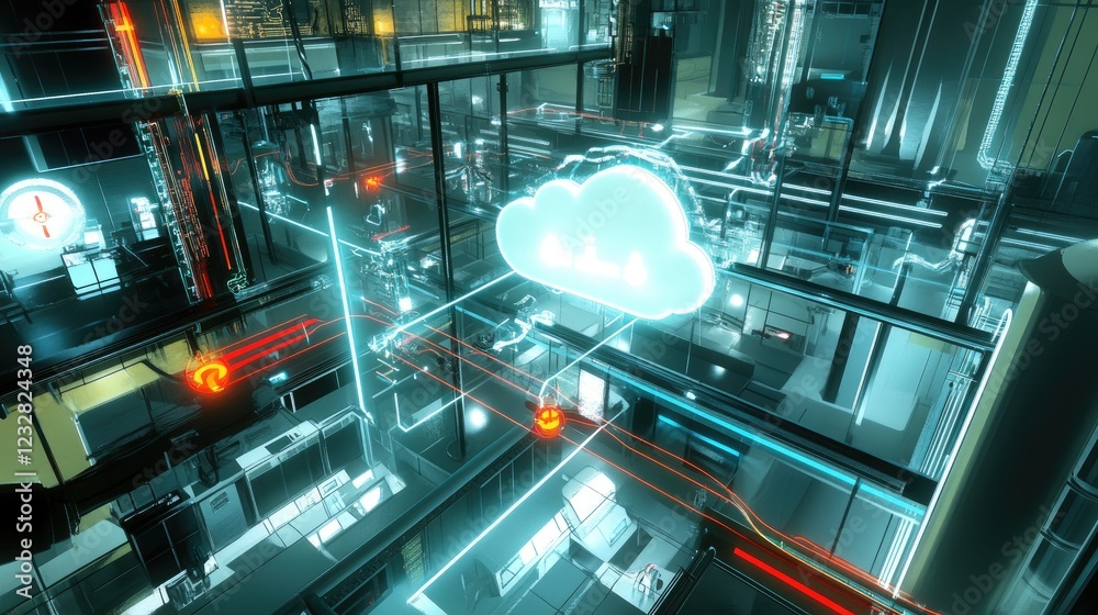 Poster Futuristic Cloud Computing Network Data Center Infrastructure