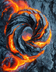 Whirling Magmatic Maelstrom – Fiery Swirling Lava Orb with Cracked Rock Texture, wallpaper, concept, creative inspiration, design template