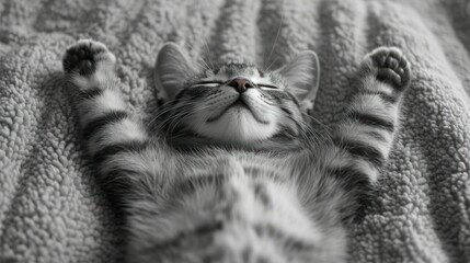 Kitten naps on soft blanket, peaceful scene