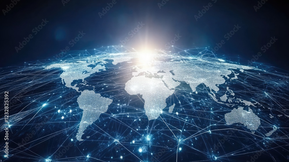 Poster Global Network Connections Illuminating World Map