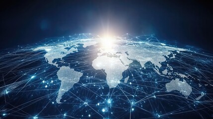 Global Network Connections Illuminating World Map