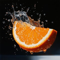 orange slice splashing in water