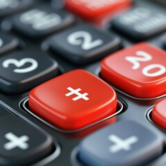 close up of a red hashtag key on a calculator