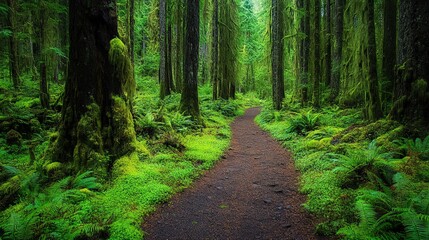 Fototapeta premium Serene Forest Path Surrounded by Lush Greenery and Nature's Beauty