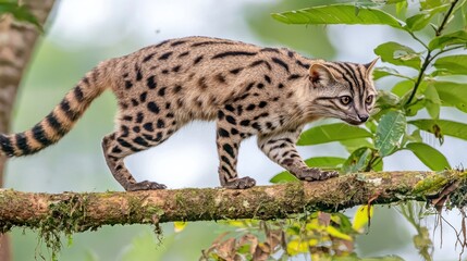 Obraz premium Leopard Cat Walking on a Tree Branch