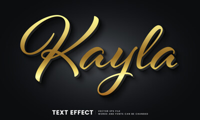 Editable 3d gold Kayla text effect. Elegant font style perfect for logotype, title or heading text.	
