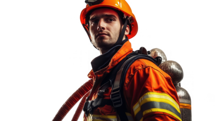 Firefighter in uniform, Workers' Day PNG file, isolated on white