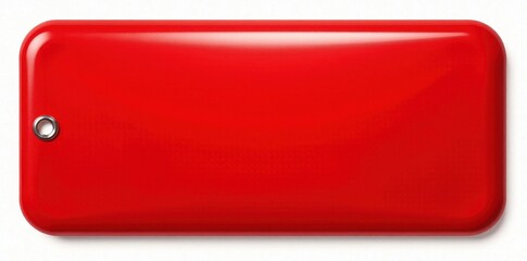 Red blank label with glossy shine, isolated on white, mockup, gloss