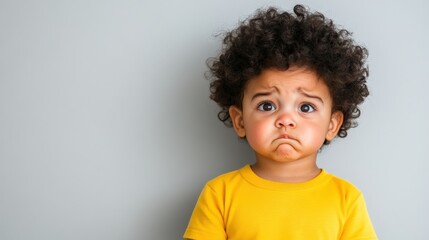 A Toddler With Curly Hair Makes A Sad Face