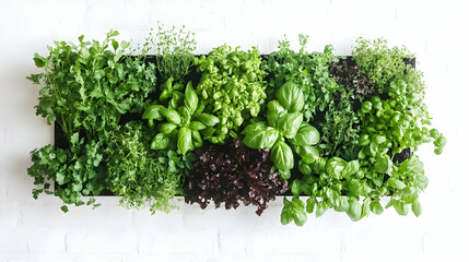 Obraz premium Vibrant Indoor Herb Garden: A Lush Vertical Garden of Fresh Herbs