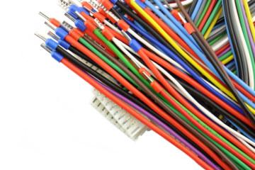 Copper electrical wiring wires in colored insulation. Transparent background in PNG.