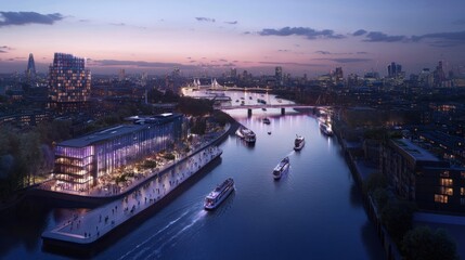 Obraz premium London Waterfront Development Evening Cityscape