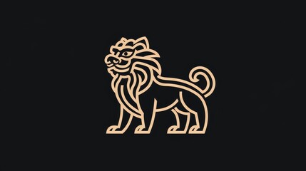 Elegant Lion Line Art Design - A minimalist lion illustration with flowing lines against a solid black background, showcasing elegance and strength.