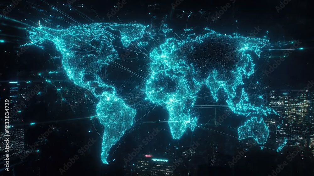 Aufkleber global network connections illuminating world map