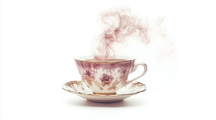 Fototapeta premium Isolated on white background, a steaming cup of coffee with visible steam 