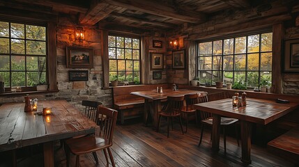 Fototapeta premium Rustic restaurant autumn foliage dining