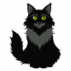 Cute cartoon black cat Maine Coon  isolated on white background. Suitable for educational poster, logo, children's books and  encyclopedias. Vector illustration.