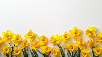 Obraz premium Bright yellow daffodils blooming against a clean white background, symbolizing spring.