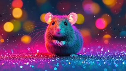 Neon Mouse in a Sparkling Wonderland