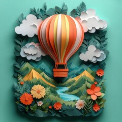 Colorful Hot Air Balloon in Whimsical Paper Cut Design