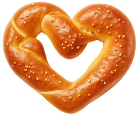 Soft pretzel in the shape of a heart on a transparent background