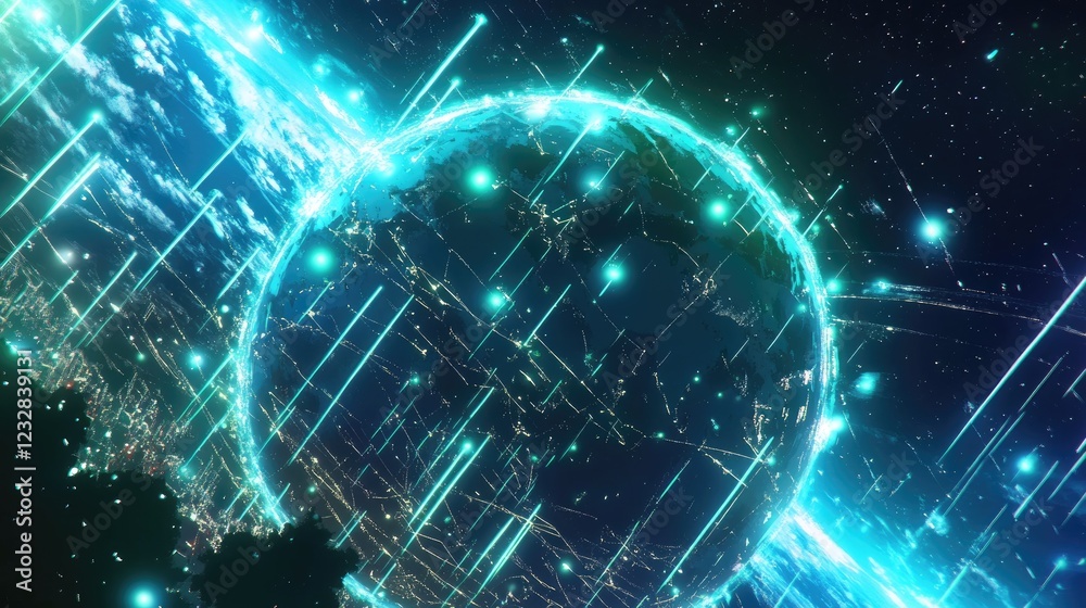 Poster global network illuminated earth digital art