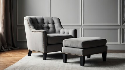 black leather armchair and table, Arm Sofa Ash Colour