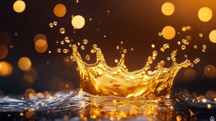 golden liquid splash with bokeh background