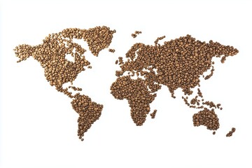 World map made of coffee beans, isolated on white
