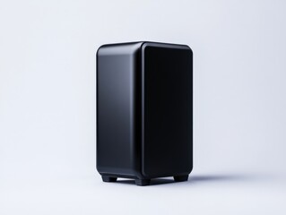 sleek black wireless speaker on white background