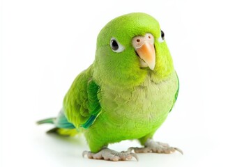 cute green parrot isolated on white background