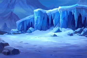 Vast Frozen Landscape with Ice Formations and Snowy Terrain