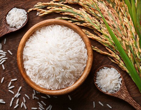 bol de riz blanc dans une cuisine avec une jolie pr&eacute;sentation en ia