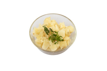 boiled and chopped potato ingredients on transparent