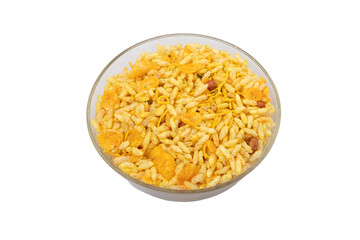 Indian snack Sev-Mamara chivda in a glass bowl on transperant background png