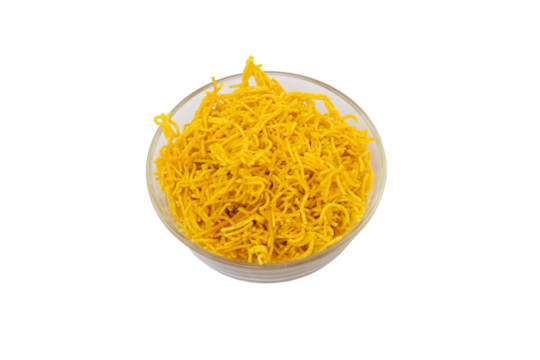 Besan sev in glass bowl - Indian snack besan sev with transperent background png