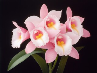 Naklejka premium pink orchid flowers on a black background