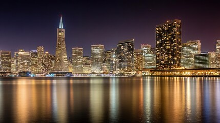 Fototapeta premium Nighttime San Francisco Skyline Cityscape Reflection