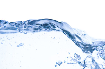 Flowing water split background isolated on white. Water wave close up