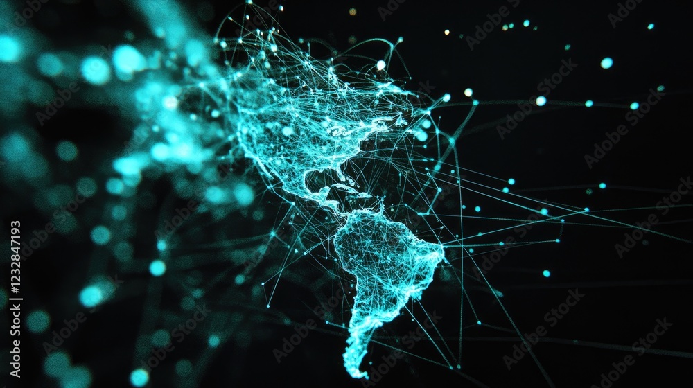 Poster global network connections showing americas