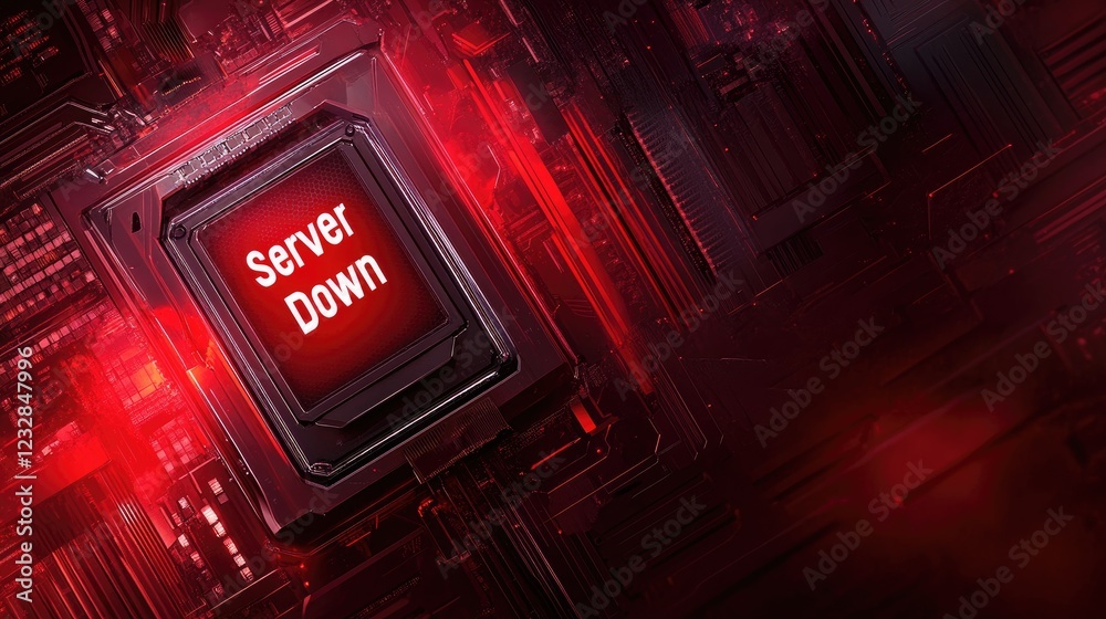 Poster Red Circuit Board Shows Server Down Message