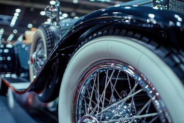 Vintage Car with Classic Tires at Auto Show Displaying Timeless Design