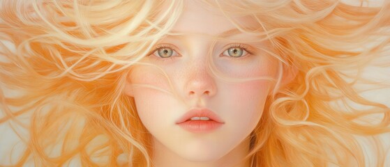 portrait of a beautiful young woman with long flowing blonde hair